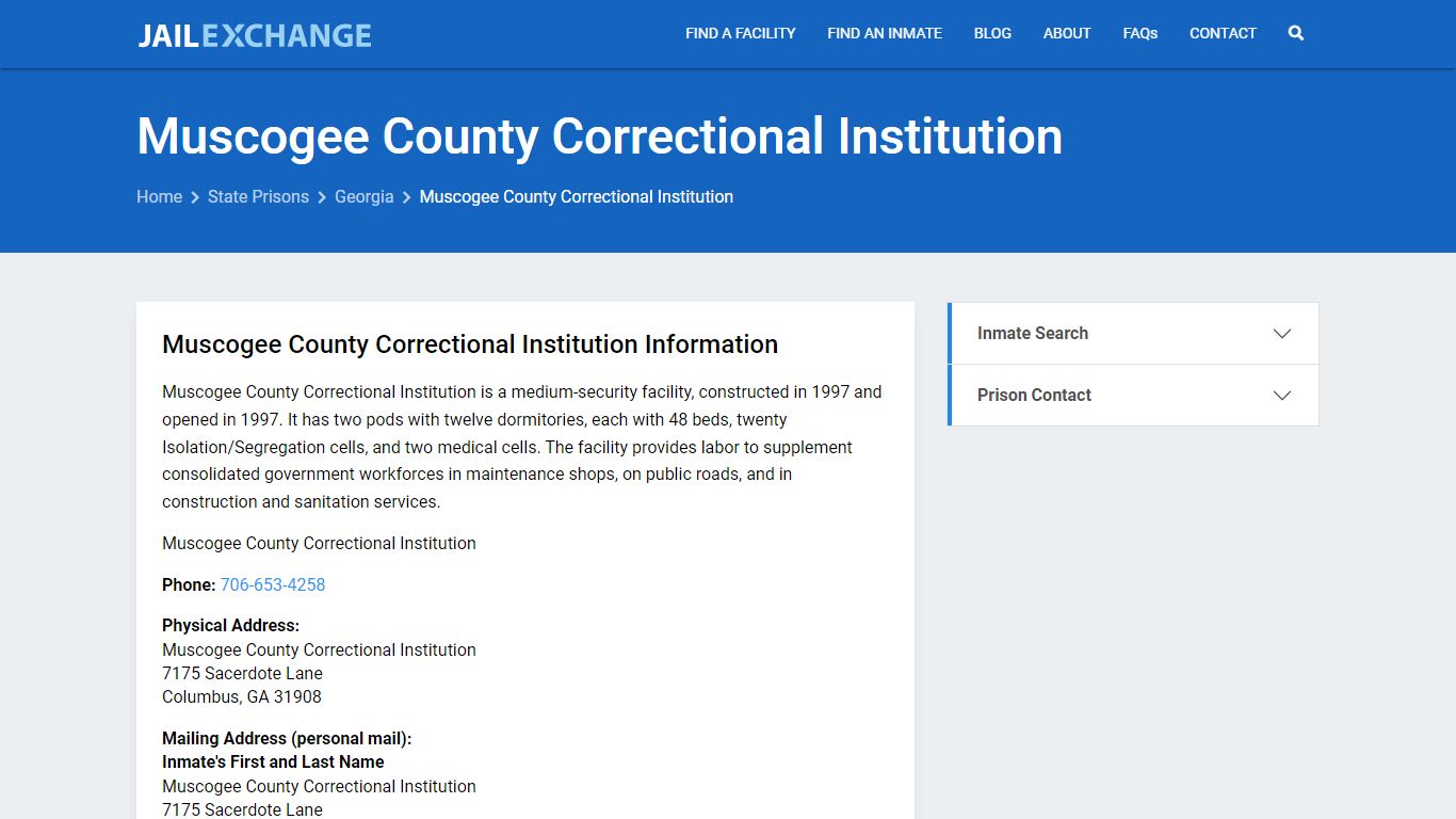 Muscogee County Correctional Institution Inmate Search, GA - Jail Exchange